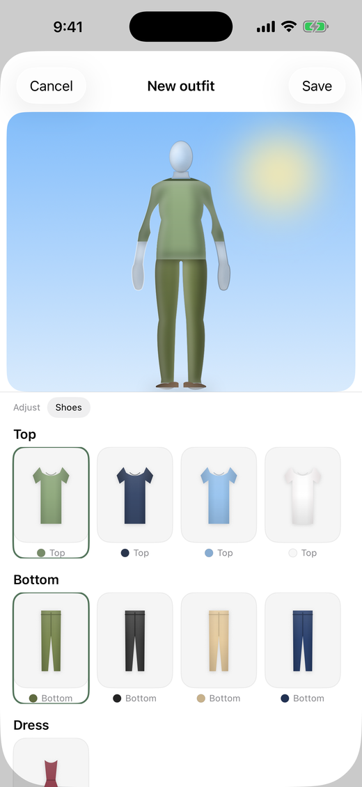 Building an outfit on a figure set to your proportions in Wearform